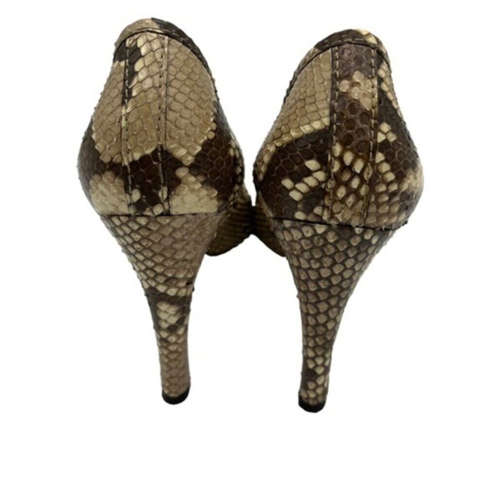 Gucci‎ GG Brown Beige Python Square Toe Pumps Size 8B - Picture 5 of 12